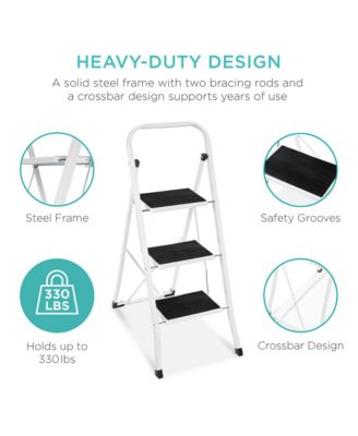 3-Step Folding Lightweight Step Ladder Stool with Non-Slip Feet, Padded Steps and 330lb Capacity for Home Use