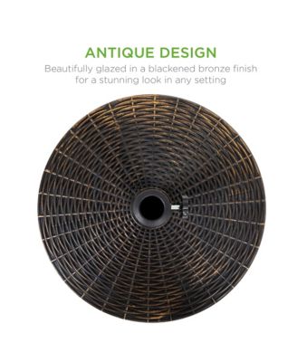 55lb Round Wicker Style Resin Patio Umbrella Base Stand w/ 1.75in Hole, Bronze Finish - Black