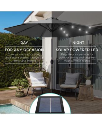 10Ft Solar LED Lighted Patio Umbrella with Tilt Adjustment and UV-Resistant Fabric