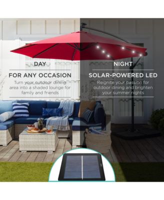 10ft Solar LED Offset Hanging Outdoor Market Patio Umbrella with Adjustable Tilt
