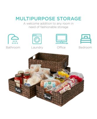 Set of 4 16x12in Woven Water Hyacinth Pantry Baskets w/ Chalkboard Label, Chalk Marker