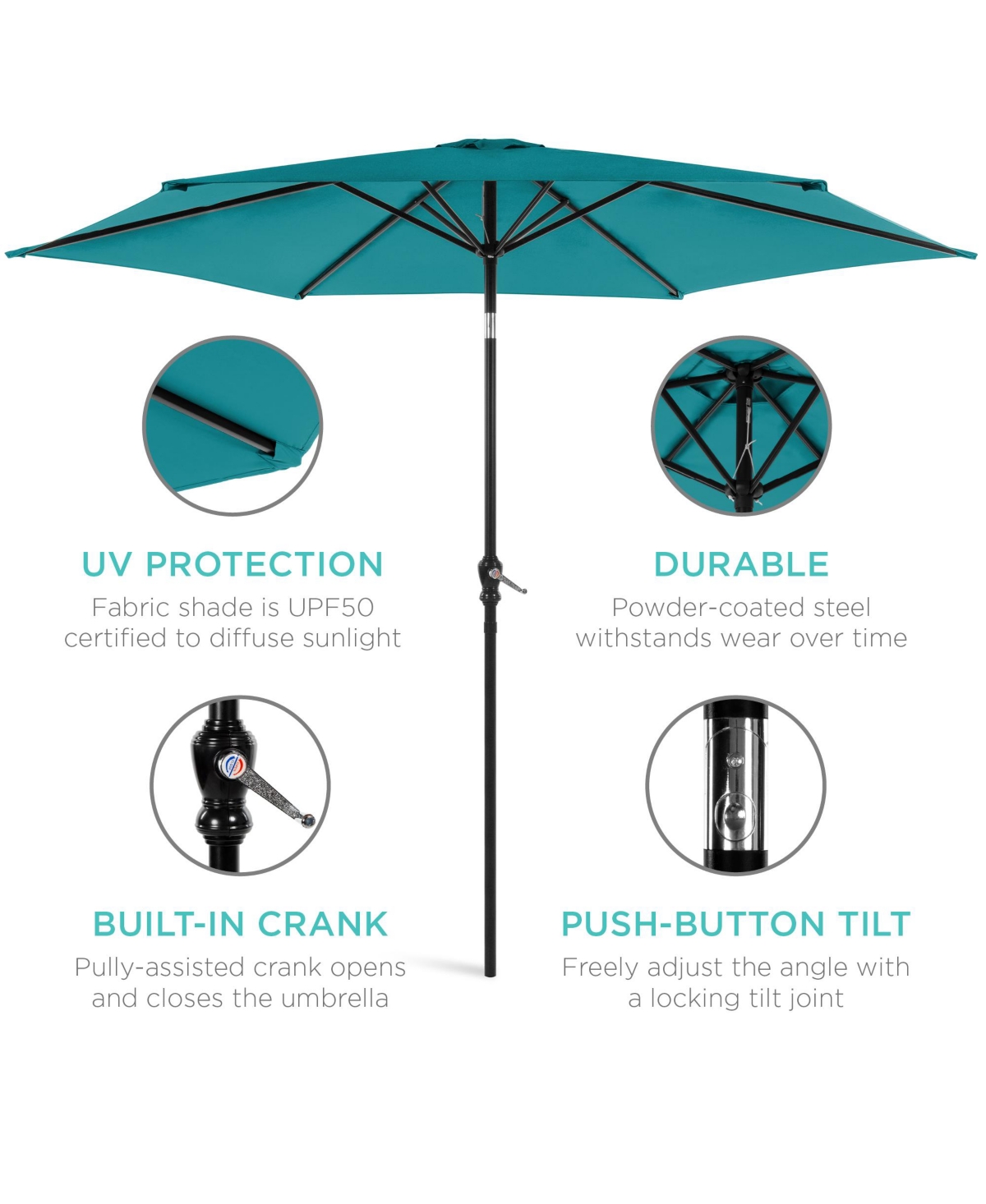 Best Choice Products 10ft Outdoor Steel Market Patio Umbrella w/ Crank, Tilt Push Button, 6 Ribs