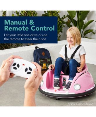6V Kids Ride On Bumper Car Toy w/ Remote Control, Harness, Lights, 360 Degree Spin