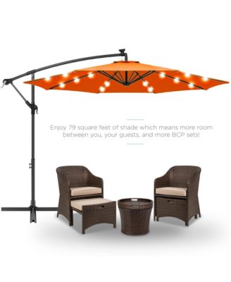 10ft Solar LED Offset Hanging Outdoor Market Patio Umbrella with Adjustable Tilt