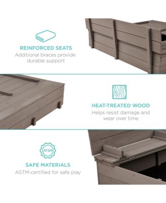 47x47-Inch Kids Wooden Outdoor Sandbox w/ 2 Foldable Bench Seats, Sand Protection, Liner