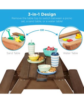 Kids 3-in-1 Outdoor Convertible Activity Sand and Water Picnic Table w/ Umbrella
