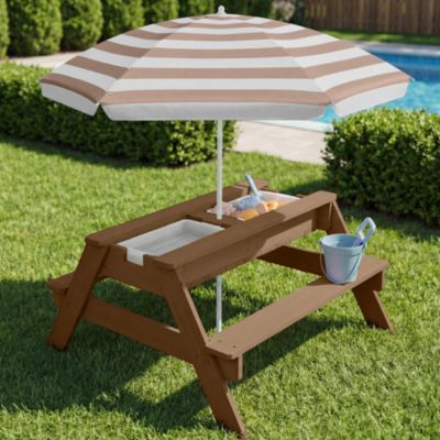 Kids 3-in-1 Outdoor Convertible Activity Sand and Water Picnic Table w/ Umbrella