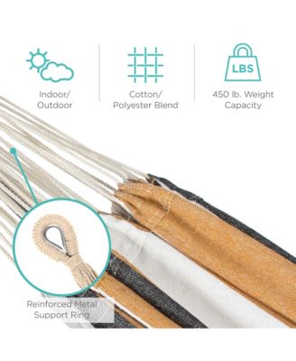 2-Person Brazilian-Style Cotton Double Hammock with Stand Set w/ Carrying Bag