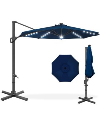 10ft 360-Degree Solar LED Lit Cantilever Patio Umbrella, Outdoor Hanging Shade