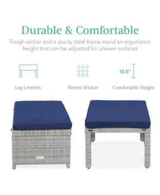 Set of 2 Multipurpose Patio Wicker Ottomans w/ Removable Cushions