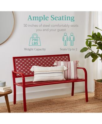 Steel Frame Geometric Backrest Foot Levelers Garden Bench