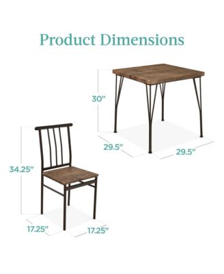 3-Piece Indoor Metal Wood Square Dining Table, Furniture Set w/ 2 Chairs