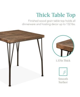 3-Piece Indoor Metal Wood Square Dining Table, Furniture Set w/ 2 Chairs