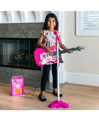 Kids Electric Musical Guitar Toy Play Set w/ 6 Demo Songs, Whammy Bar, Microphone, Amp, AUX