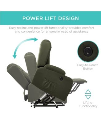 Electric Power Lift Linen Recliner Massage Chair Furniture w/ USB Port, Heat, Cupholders