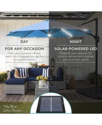 10ft 360-Degree Solar LED Lit Cantilever Patio Umbrella, Outdoor Hanging Shade