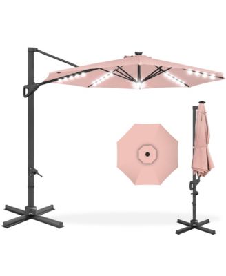 10ft 360-Degree Solar LED Lit Cantilever Patio Umbrella, Outdoor Hanging Shade