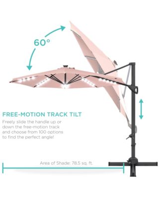 10ft 360-Degree Solar LED Lit Cantilever Patio Umbrella, Outdoor Hanging Shade