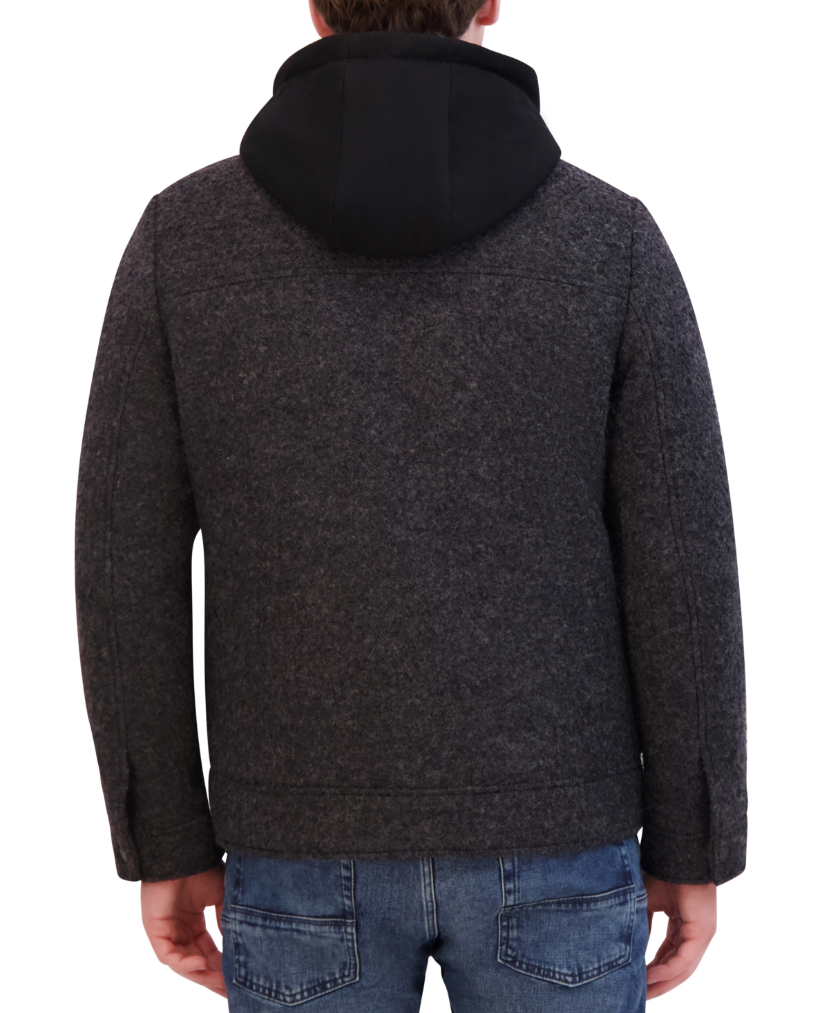 Kenneth Cole Men's Stand Collar Hooded Bib Boucle Coat