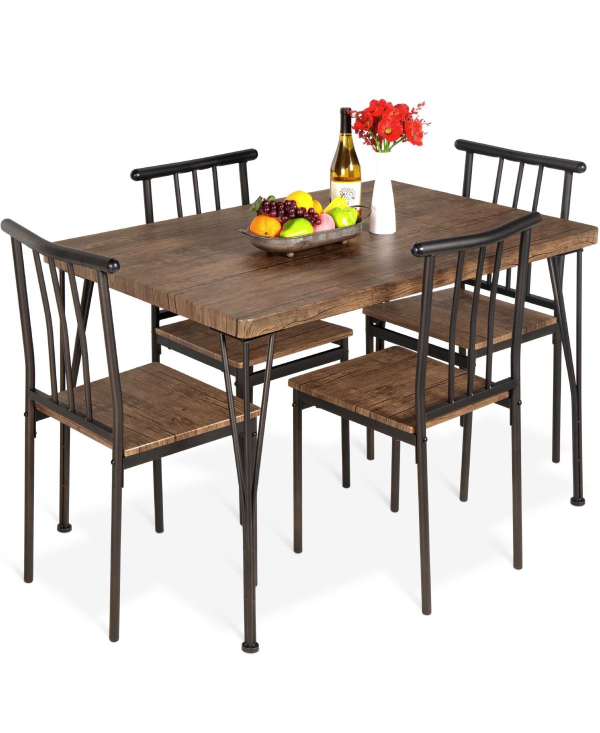 Best Choice Products 5-Piece Indoor Modern Metal Wood Rectangular Dining Table Furniture Set w/ 4 Chairs - Drift brown