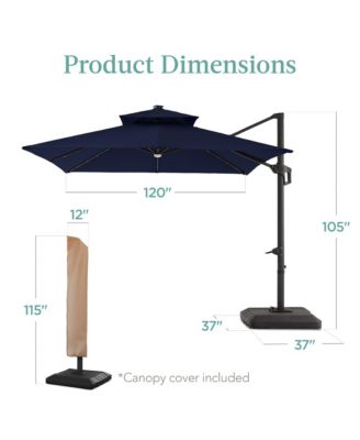 10x10ft 2-Tier Square Outdoor Solar LED Cantilever Patio Umbrella w/ Base Included