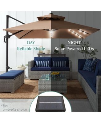 10x10ft 2-Tier Square Outdoor Solar LED Cantilever Patio Umbrella w/ Base Included