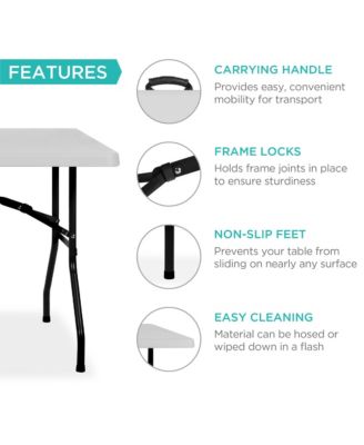 6ft Plastic Folding Table, Indoor Outdoor Heavy Duty Portable w/ Handle, Lock