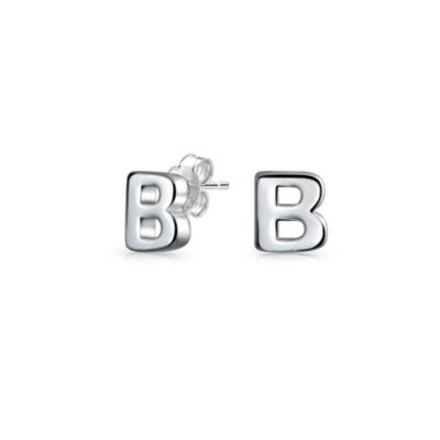 ABC Geometric Alphabet Initial Stud Earrings Sterling Silver