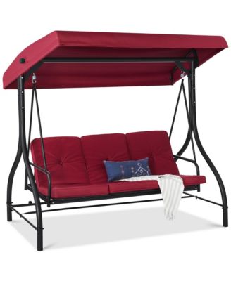 3-Seat Outdoor Converting Canopy Swing Glider Patio Hammock w/ Removable Cushions