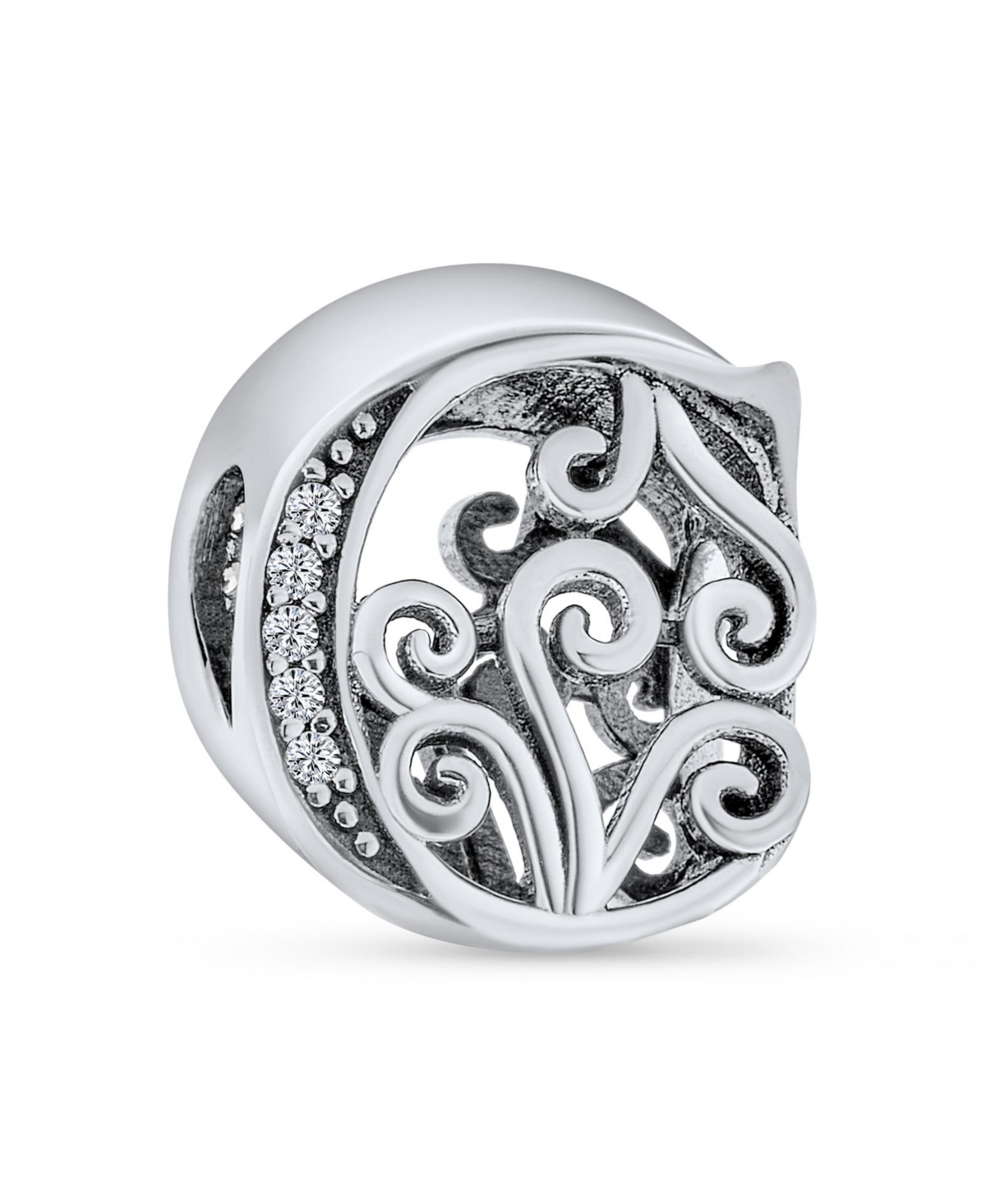 Bling Jewelry Initial Alphabet Bead Charm Fancy Scroll Cz Sparkle Block Letter A-z for Bracelet