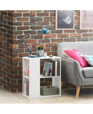 2-Tier Side Sofa End Table Bedside Nightstand Table Brown Home