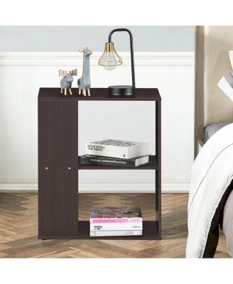 2-Tier Side Sofa End Table Bedside Nightstand Table Brown Home