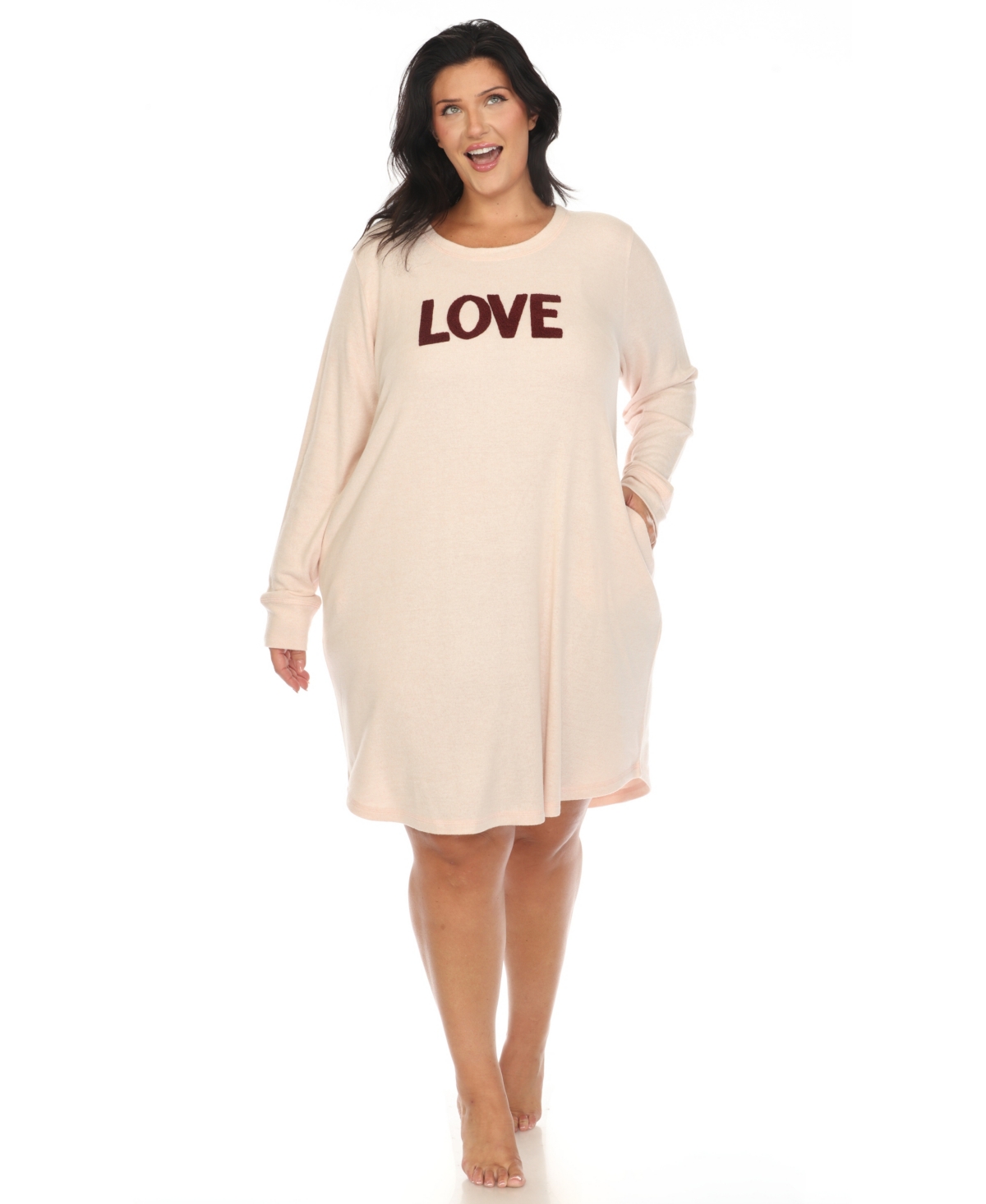 White Mark Plus Size Long Sleeve Sleepshirt In Pink