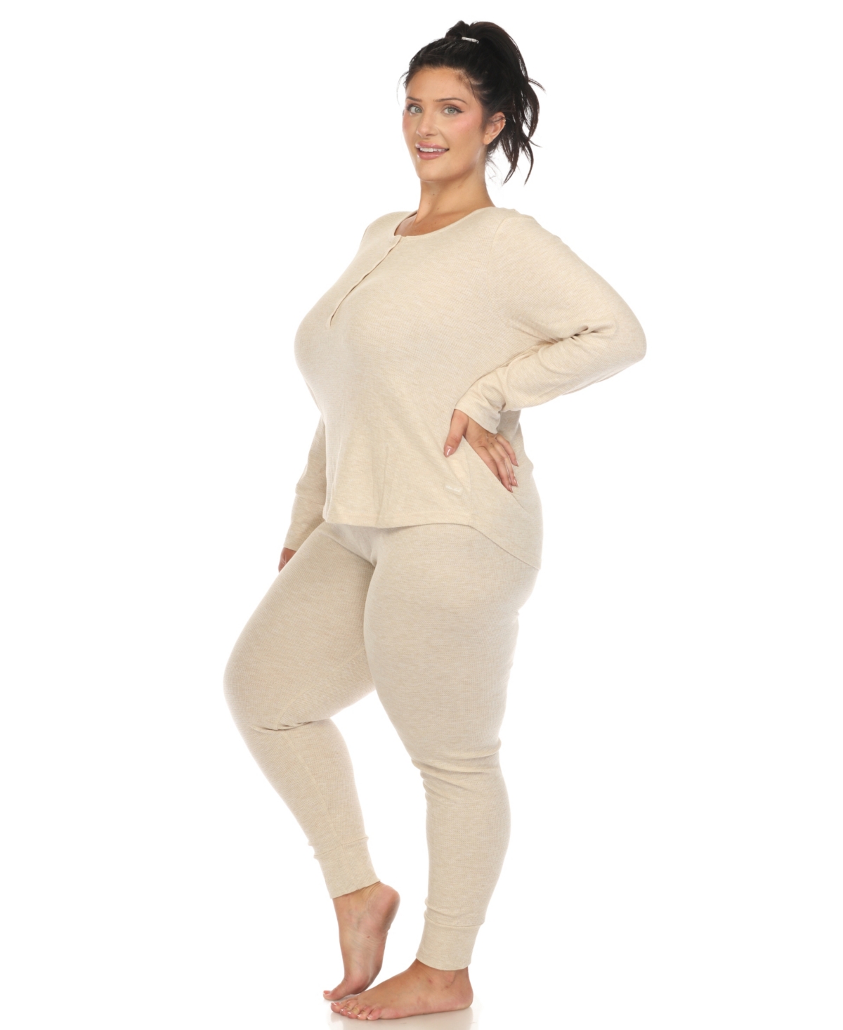 WHITE MARK PLUS SIZE WAFFLE PAJAMA SET 