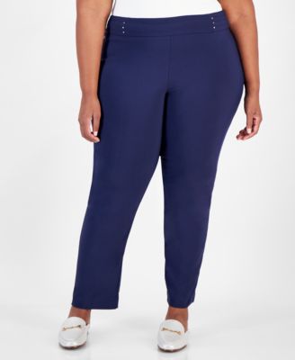 Plus & Petite Plus Size Tummy Control Pull-On Slim-Leg Pants, Exclusively at Macy's