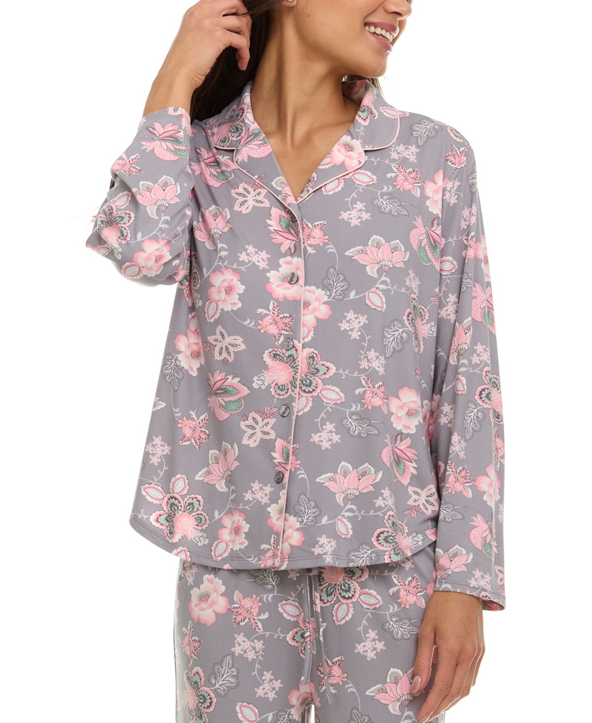 Flora By Flora Nikrooz Women's Lindsey Floral Pajama Set In Gray