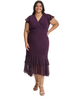 Plus Size Flutter Sleeve A Line Dress