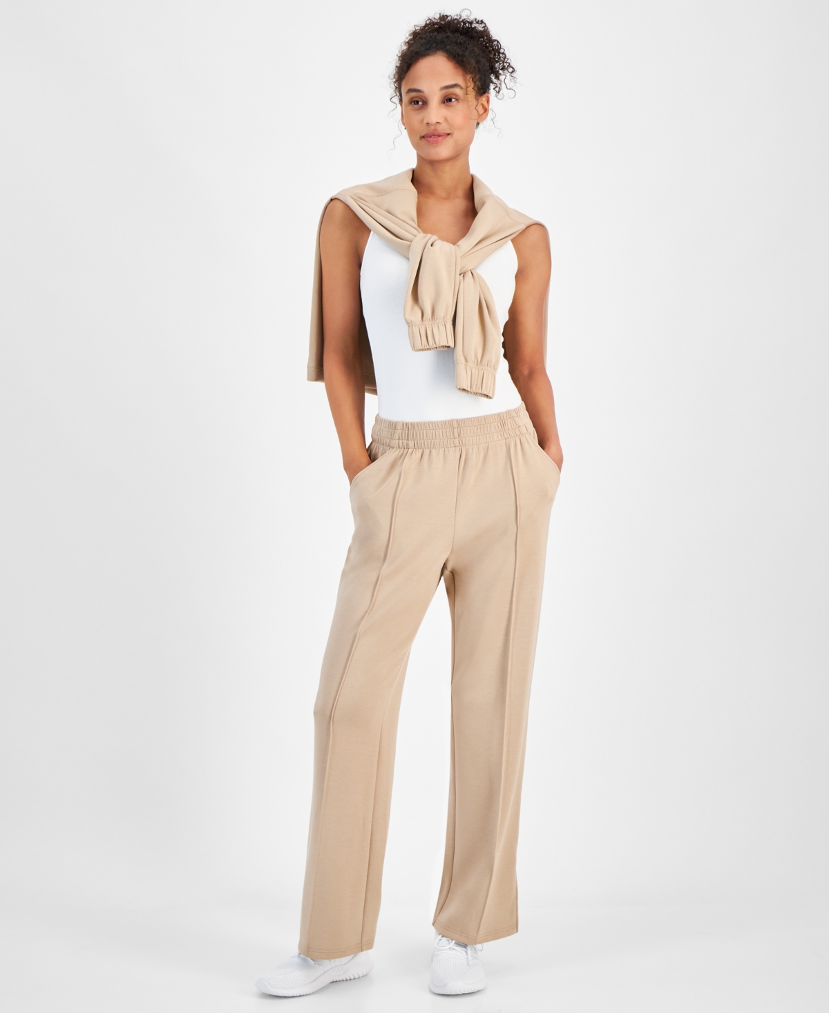Id Ideology Women's Straight-leg Pull-on Pants, Created For Macy's In Organic Sand
