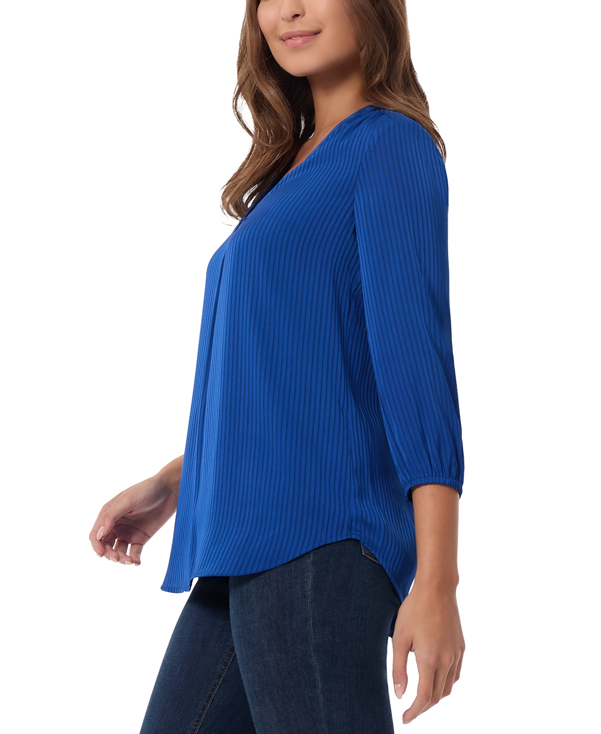 Jones New York Petite Striped Blouson-Sleeve V-Neck Blouse