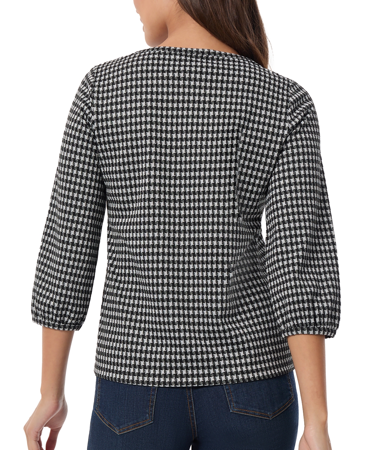 Jones New York Petite Houndstooth Jacquard 3/4-Sleeve Top