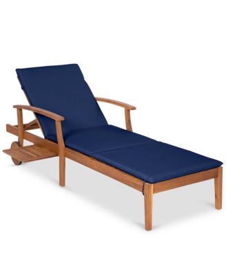 79x26in Acacia Wood Adjustable Backrest Outdoor Chaise Lounge Chair with Table and Wheels