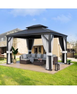 12 ft. x 14 ft. Metal Hardtop Gazebo with Curtains