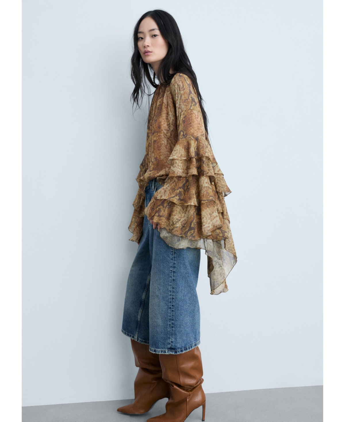 Mango Women's Snake Print Ruffle Blouse