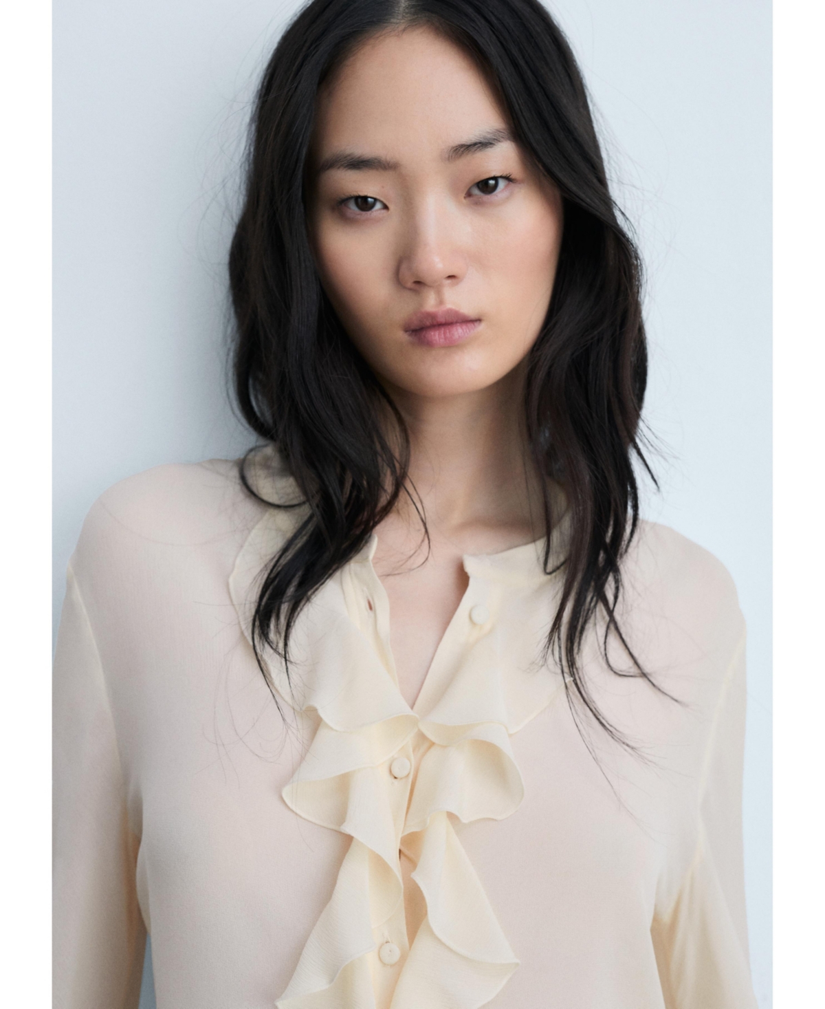 Mango Women's Long Sleeve Ruffled Shirt