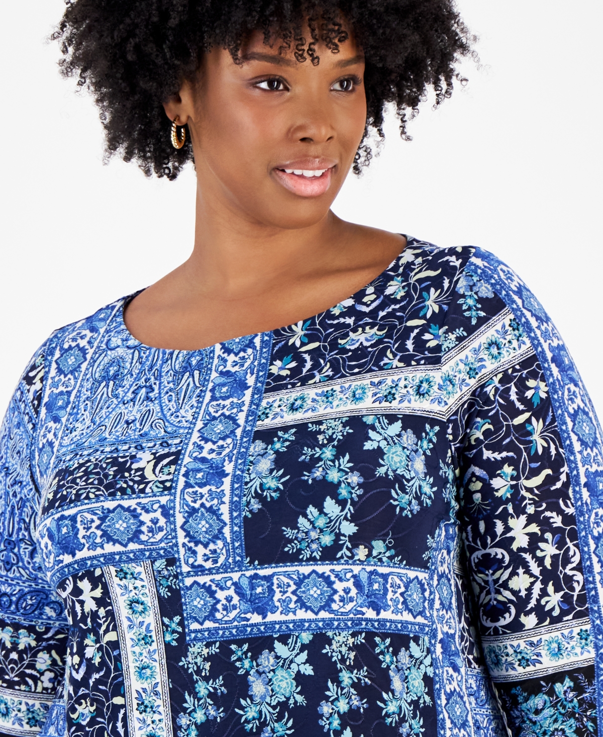 Jm Collection Plus Size Printed Swing Jacquard Top, Created for Macy's