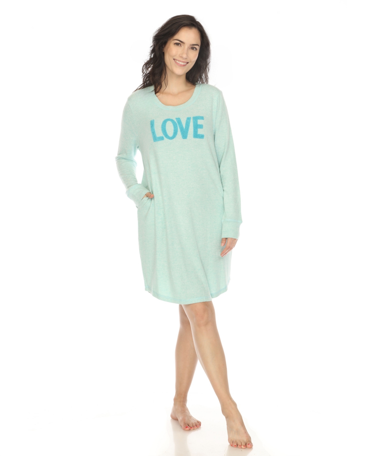 White Mark Women's Long Sleeve Sleepshirt In Mint
