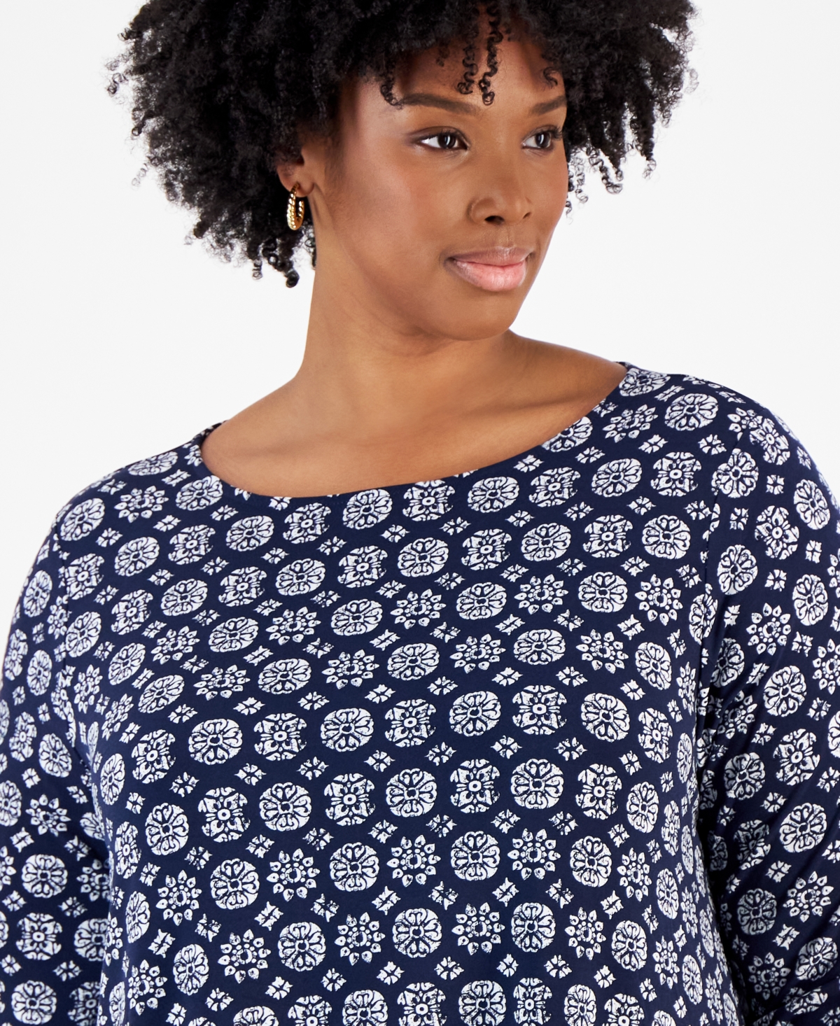 Jm Collection Plus Size Geo-Print Swing Top, Created for Macy's
