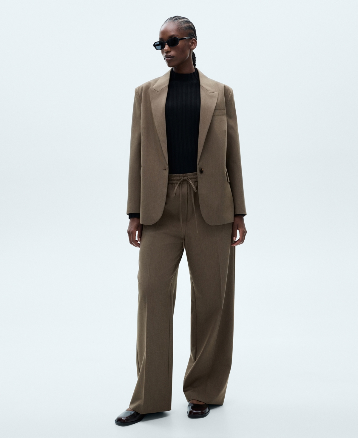 Mango Elasticized Tie Waist Relaxed Pants In Brown In Brown