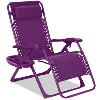Monochromatic Zero Gravity Chair, Folding Patio Recliner w/Side Tray, Headrest