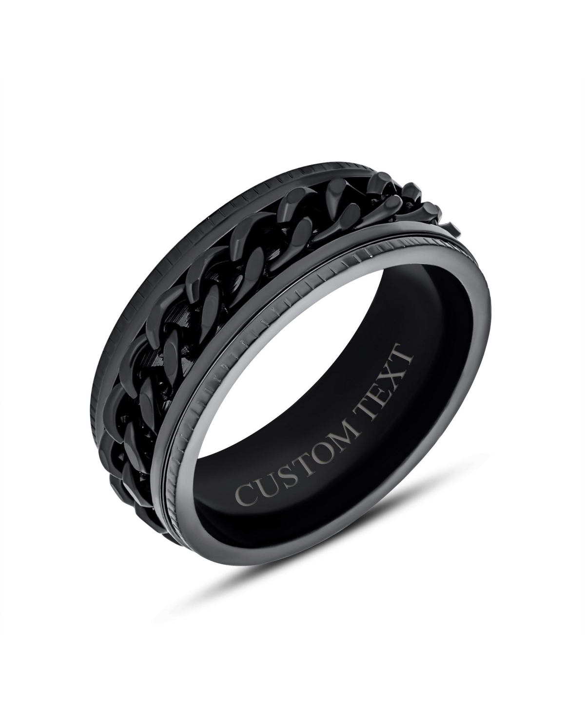 Bling JewelryRope Chain Cable MensSpinner Fidget Ring For Men Stainless Steel 8MM Wide - Black